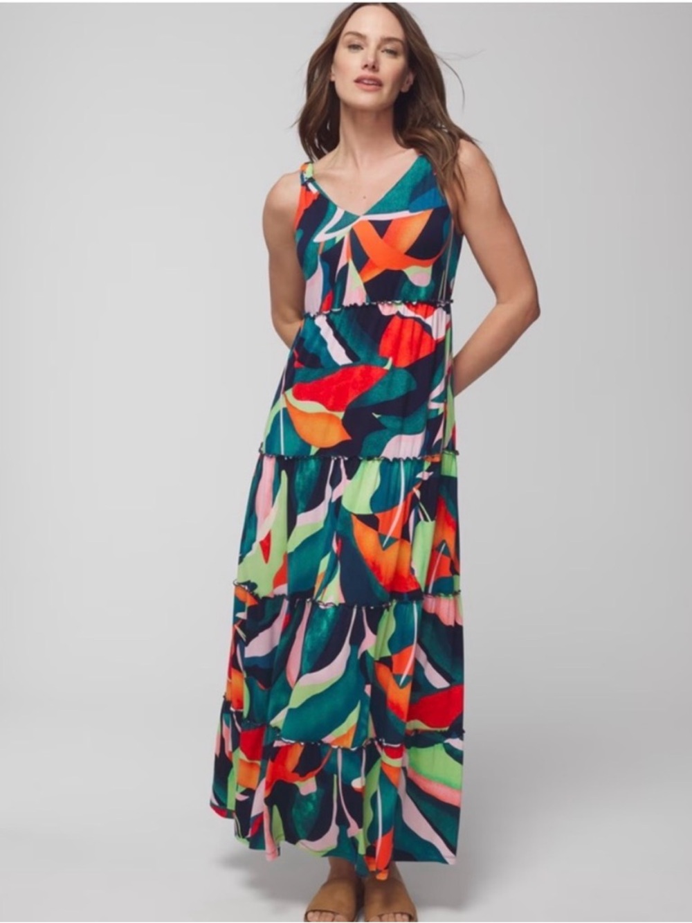 Soma Vaca Vibes Tiered Maxi Bra Dress Multicolor Abstract Print Size Medium NWT